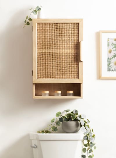 Kate and Laurel Ori Rattan Wall Cabinet with Cubby
